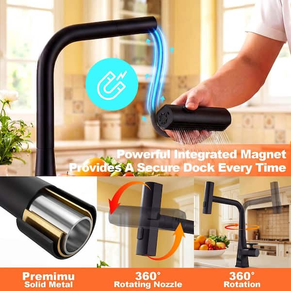 15.75 in. Matte Black Single-handle Waterfall Kitchen Faucet with Temperature Display and 360 °Swivel Spout