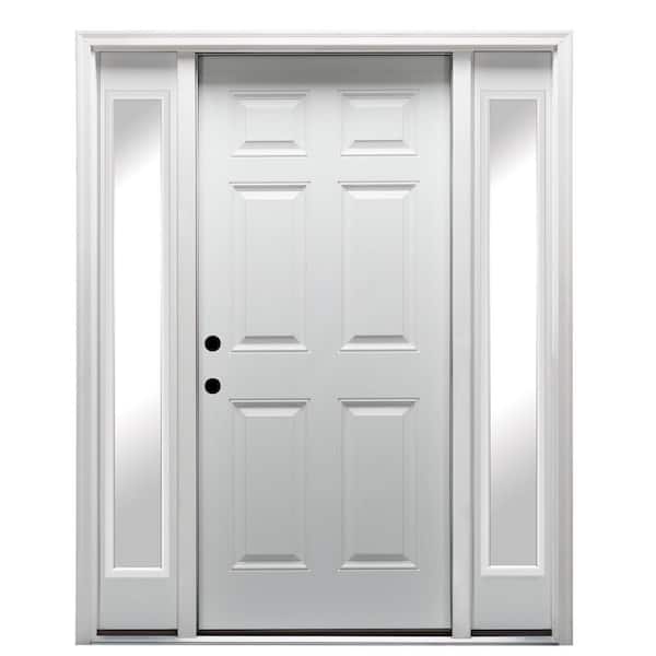 MMI Door 68.5 in. x 81.75 in. 6-Panel Right-Hand Inswing Classic Primed Fiberglass Smooth Prehung Front Door with Sidelites