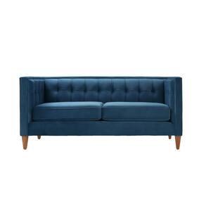 Jack 71 in. Teal Tufted Velvet 2-Seater Tuxedo Loveseat with Removable Cushions
