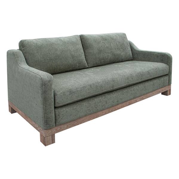 Benjara 38.5 in. Olive Green and Brown Polyester 2-Seater Loveseat with 2 Accent Pillows