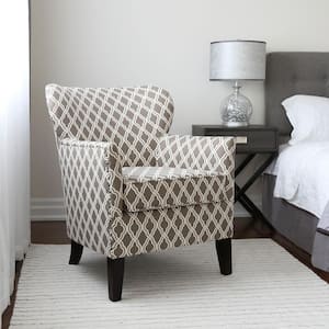 Elliot Contemporary Grey Geometric Patterned Fabric Upholstered Arm Accent Chair