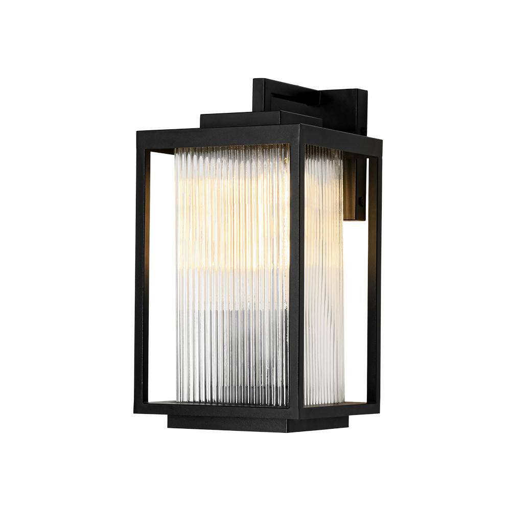 2-Light 7.9 in. W Matte Black Outdoor Lantern Wall Light with Clear Ribbed Glass for Porch, Patio, Entryway price history on PriceWatchPro