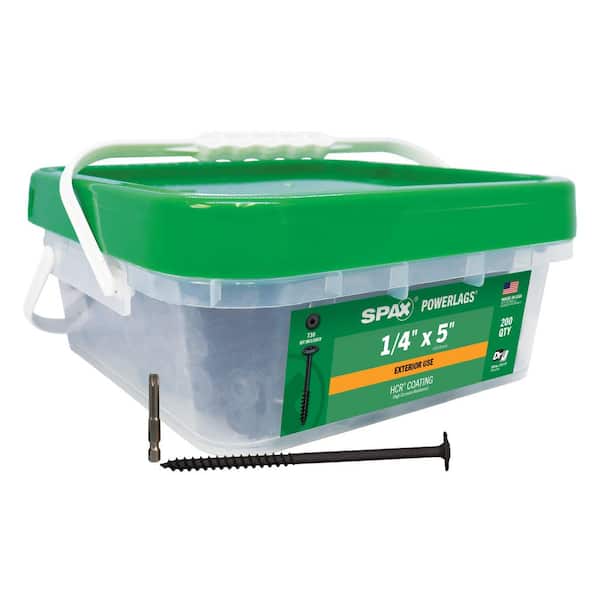 1/4 in. x 5 in. Exterior Powerlags Washer Head Torx T-Star Structural Wood Lag Screws (200-Piece) Bulk Mini Bit Included
