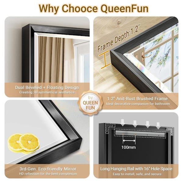 72 in. W x 36 in. H Aluminum Beveled Edge Rectangular Framed Bathroom Vanity Wall Mount Mirror in Brushed Black