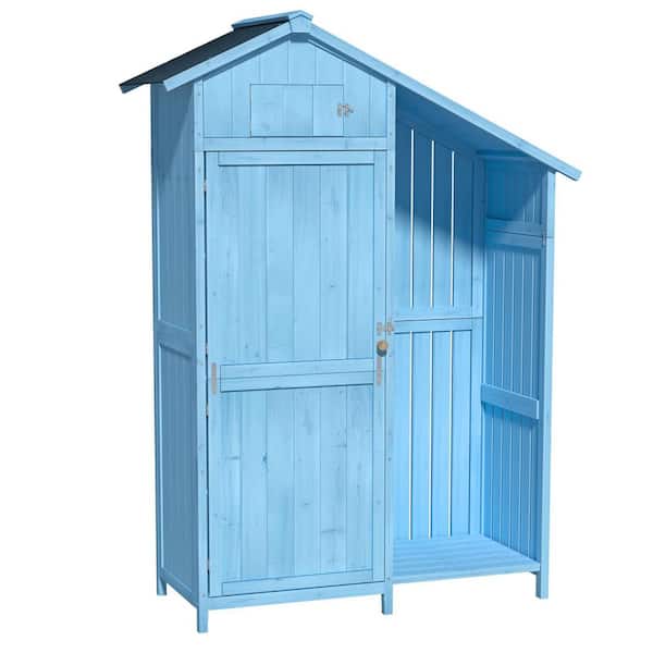 43.7 in. W x 21.2 in. D x 70 in. H Blue Wood Outdoor Storage Cabinet, Tool Cabinet with Multiple-Tier Shelves