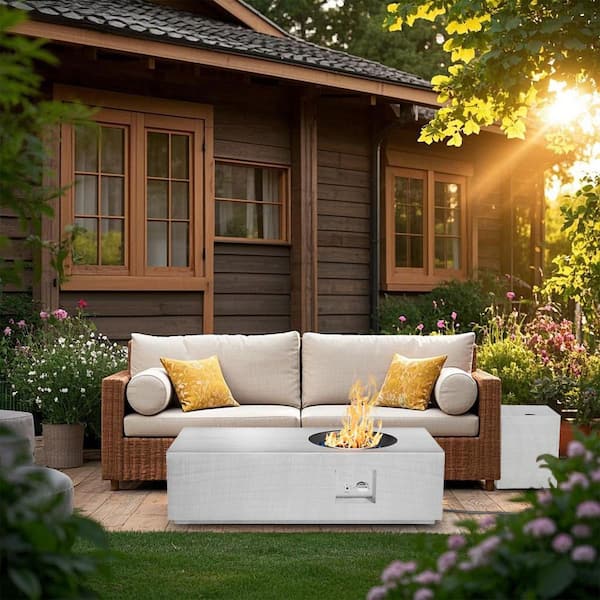 DoKee Light Gray Rectangle Metal 48 W Outdoor Propane Fire Pit