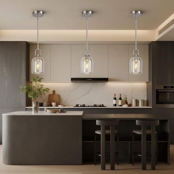 Home Lighting 40 watts 1 light Nickel Pendant Design Mini Pendant Light with Linear Crystal shade