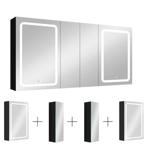 60 in. W x 30 in. H Black Rectangle Aluminum Recessed or Surface Mount Medicine Cabinet, Medicine Cabinet with Mirror