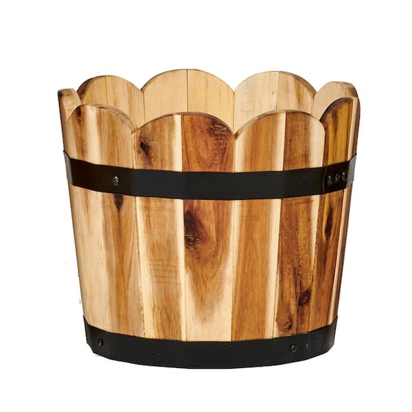 Unbranded 9 in. Scalloped Acacia Wood Planter