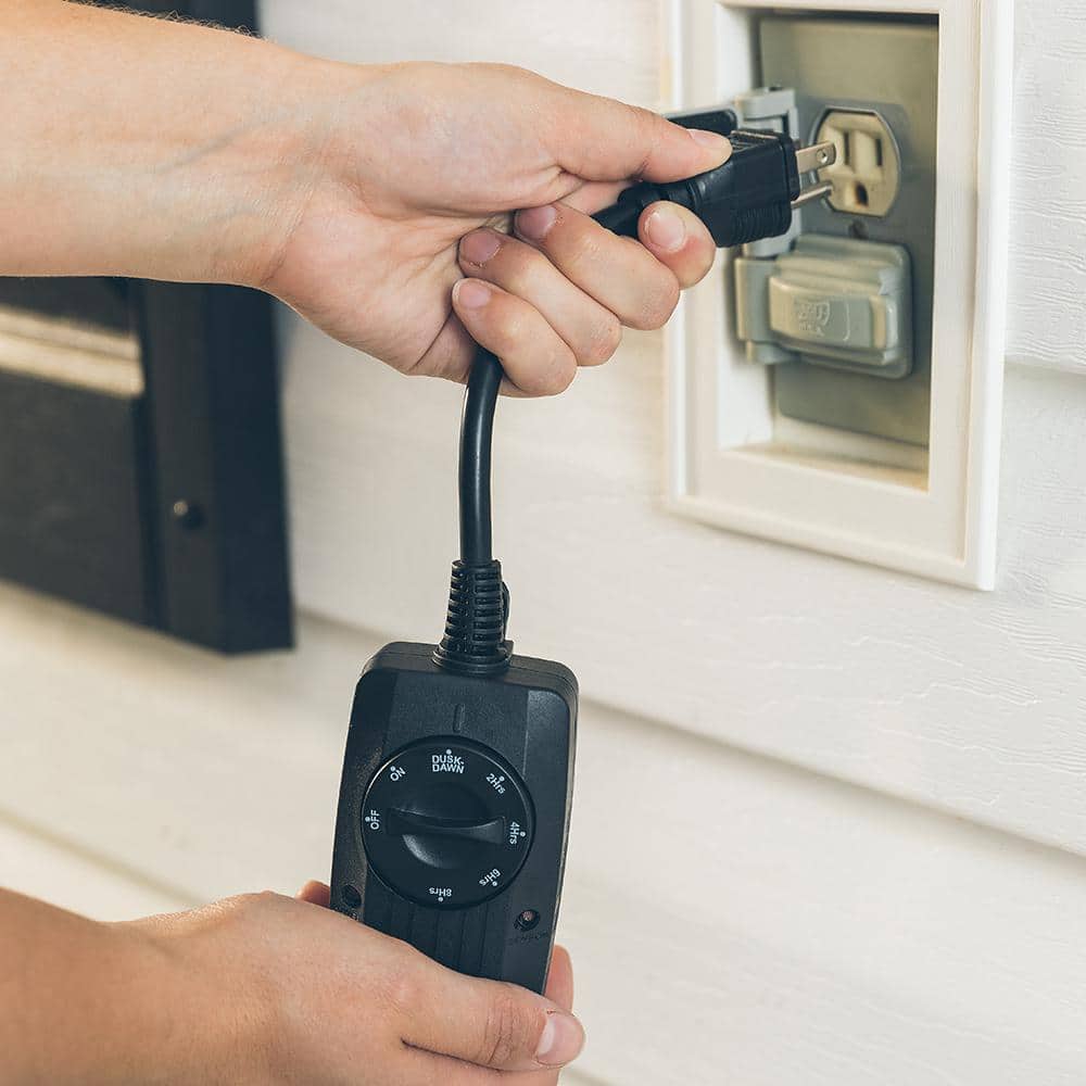 Black Outdoor Mechanical Light Sensor Timer with Photocell