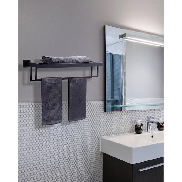 24 in. Wall Mounted Double Towel Bar in Matte Black