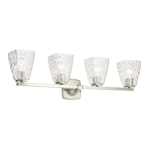 Marant 33.25 in. 4-Light Vanity Light with Clear Water Glass in Brushed Nickel