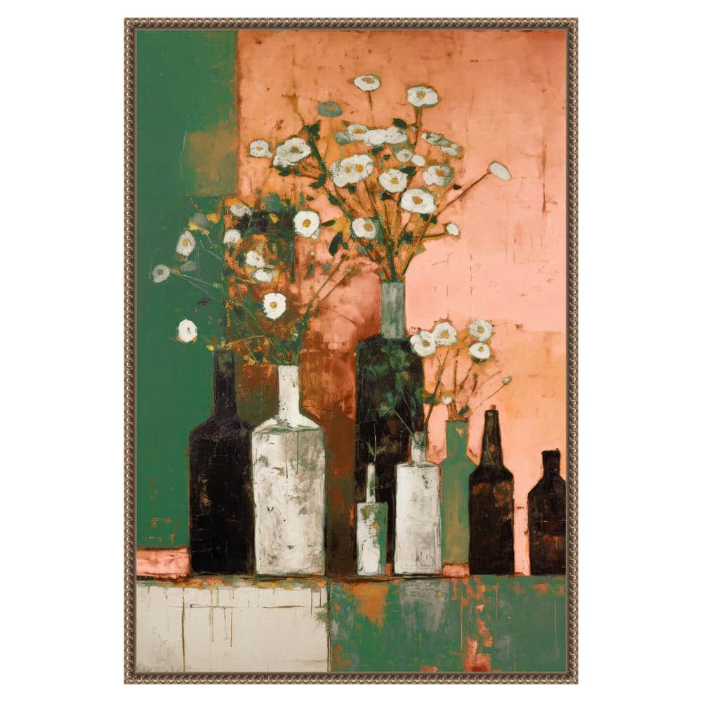 Botanic-Inspired Framed Canvas Wall Art with Weathered Embellishment