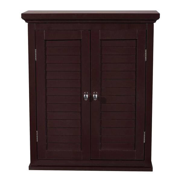 Elegant Home Fashions Glancy 2 Shutter Doors Wooden Removable Wall Cabinet with Dark Brown Finish