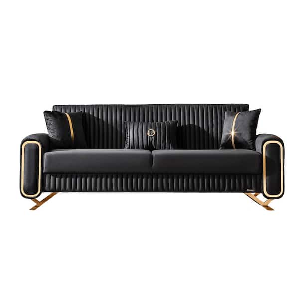 Escalade Collection Convertible 86.6 in. Black Microfiber 3-Seater Twin Sleeper Sofa Bed with Storage