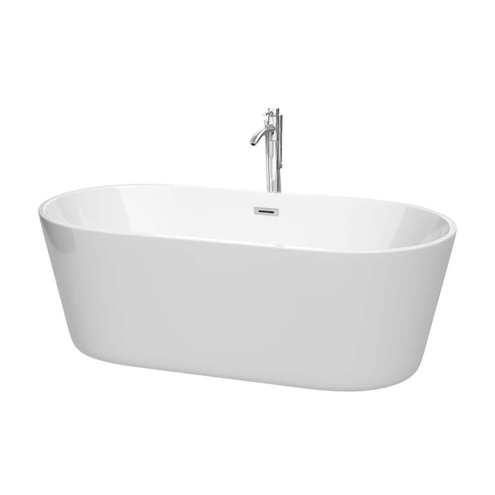 Carissa 67'' White Acrylic Freestanding Soaking Bathtub with Polished Chrome Faucet