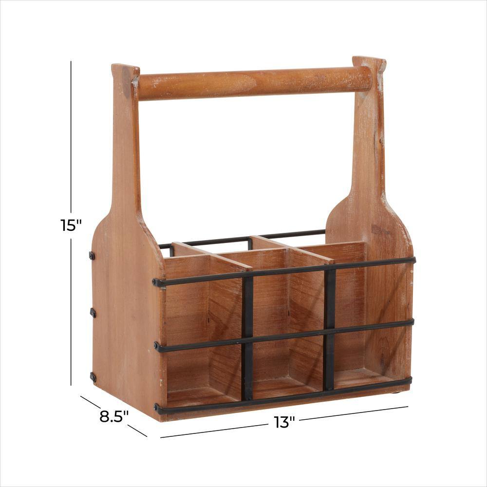 Rustic Brown Wood and Black Metal 6-Bottle Wine Rack