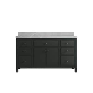 Sonoma 60 in. Single Sink Freestanding Dark Green Bath Vanity with Pearl Gray Quartz Top Unassembled