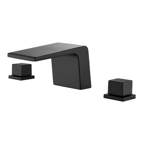 Miscool Deck Mount 8 in. Widespread 2-Handle Waterfall Bathroom Faucet in Matte Black