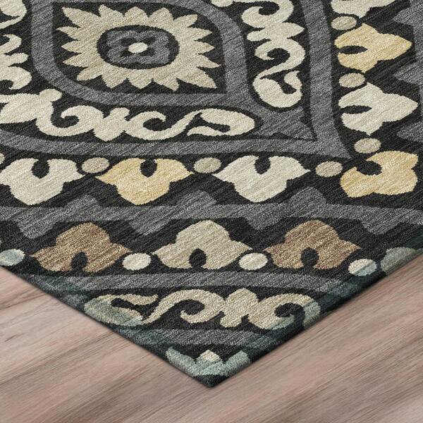 Chantille Machine Washable Indoor/Outdoor Abstract ACN3151 Black 8 ft. x 8 ft. Round Rug