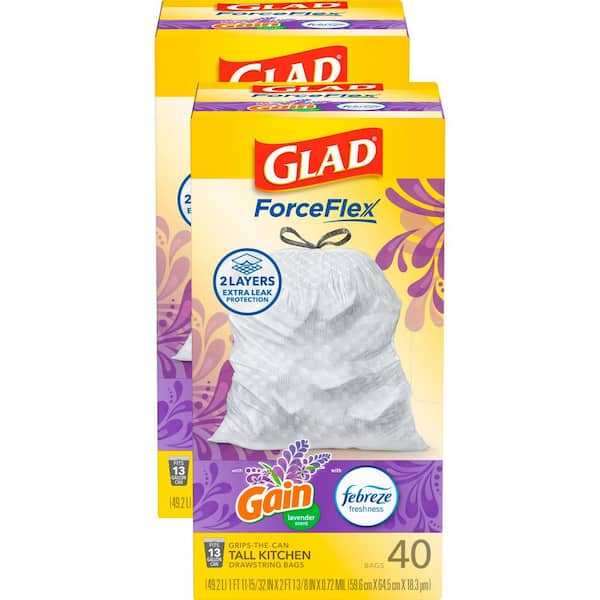 13 Gal. ForceFlex Tall Kitchen Drawstring Gain Lavender with Febreze Trash Bags (40-Count, 2-Pack)