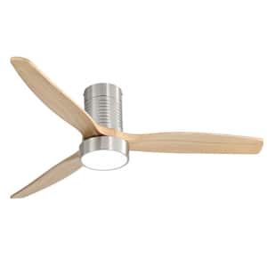 52 in. Indoor Brushed Nickel Plus Wood Color Modern Reversible Noiseless DC Motor Ceiling Fan with LED Light and Remote
