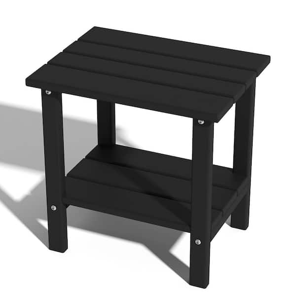 16.5 in. Black Outdoor HDPE Side Table with Storage Shelf