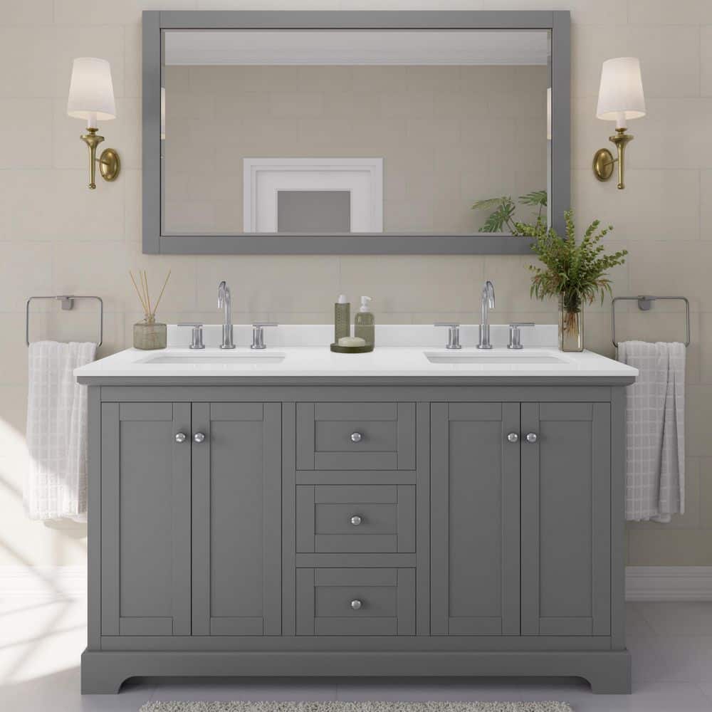Avery 60 in. W x 22 in. D x 35 in. H Double Bath Vanity in Dark Gray with White Quartz Top price history on PriceWatchPro