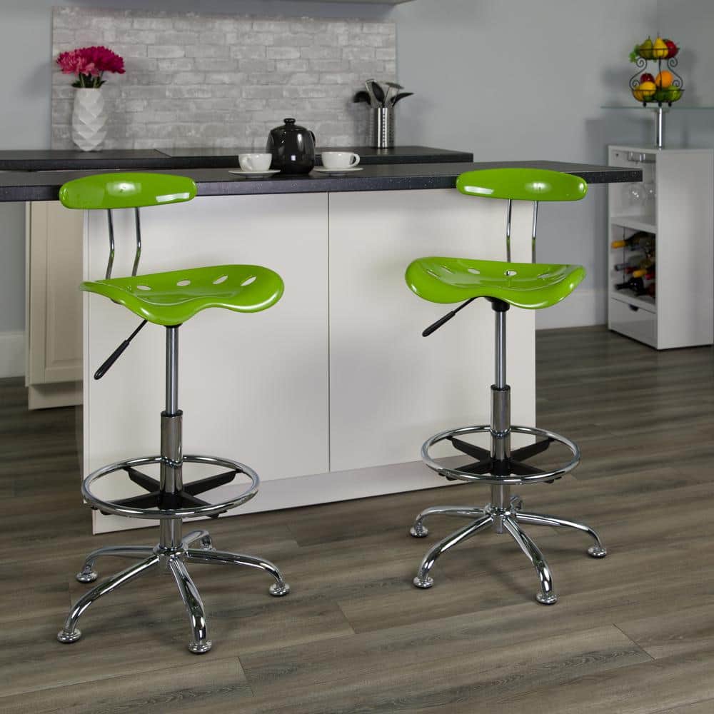 Vibrant Apple Green and Chrome Adjustable Drafting Stool with Tractor Seat