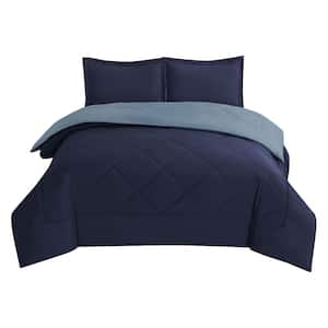 Swift Home 2-Piece Navy/Regatta All-Season Reversible Microfiber Twin Down-Alternative Comforter Set