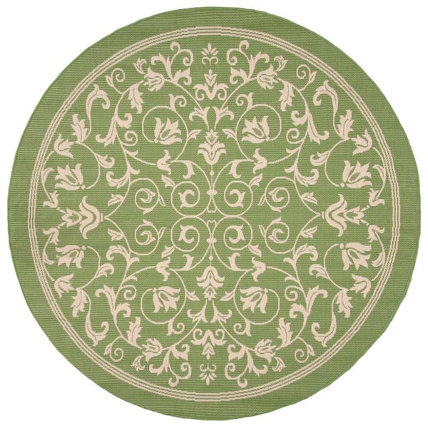 SAFAVIEH Courtyard Olive/Natural 8 ft. x 8 ft. Round Border Indoor/Outdoor Patio  Area Rug