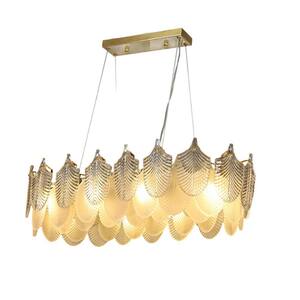 31.5in. 8-Light Modern Rectangle Crystal Chandelier, Gold Luxury Crystal Pendant Light for Living Room, Bulbs Included