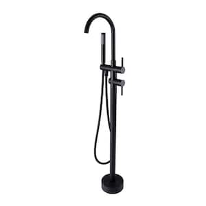 2-Handle Free Standing Floor Mount Bathroom Tub Faucets with Handheld Shower in Matte Black