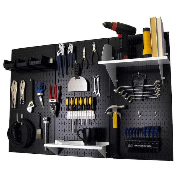 Wall Control 32 in. x 48 in. Metal Pegboard Standard Tool Storage Kit with Black  Pegboard and White Peg Accessories 30WRK400BW