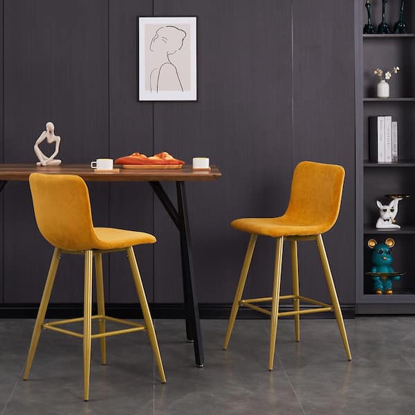 Scargill 30 in. Yellow Upholstered Metal Frame Bar Stool with Fabric Seat (Set of 2)