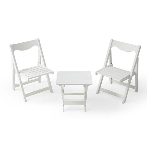 myhomore HIPS Foldable Small Table and Chair Set with 2 Chairs and Rectangular Table White/Teak