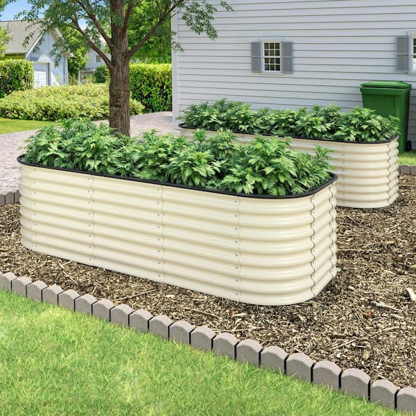 Ivory White Galvanized Steel Raised Garden Bed 9-in-1 Planter Box Outdoor, 72 in. L x 36 in. W x 24 in. H