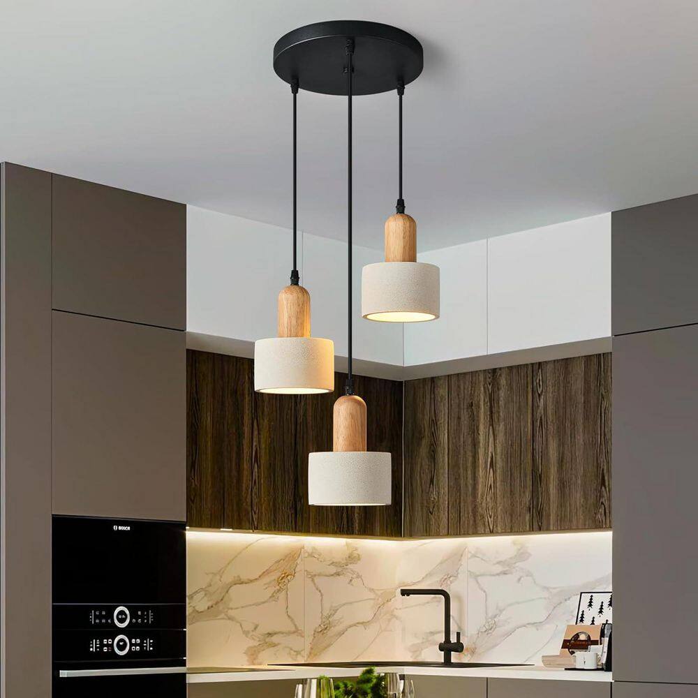 Modern Cement 3 light Pendant Lights White Chandelier Wooden Ceiling Lamps for Kitchen Island Bedroom Living Room bar price history on PriceWatchPro