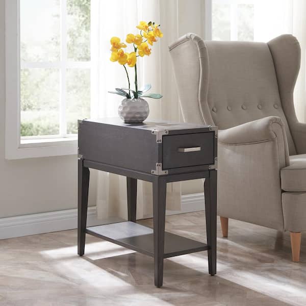 Leick Home Beckett 12 in. W x 24 in. D Anthracite/Pewter Side Table