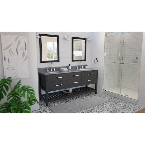 Valencia 60 in. W x 22 in. D x 34 in . H Birch and Oak Console Vanity with Rectangular Undermount Sinks with White Top