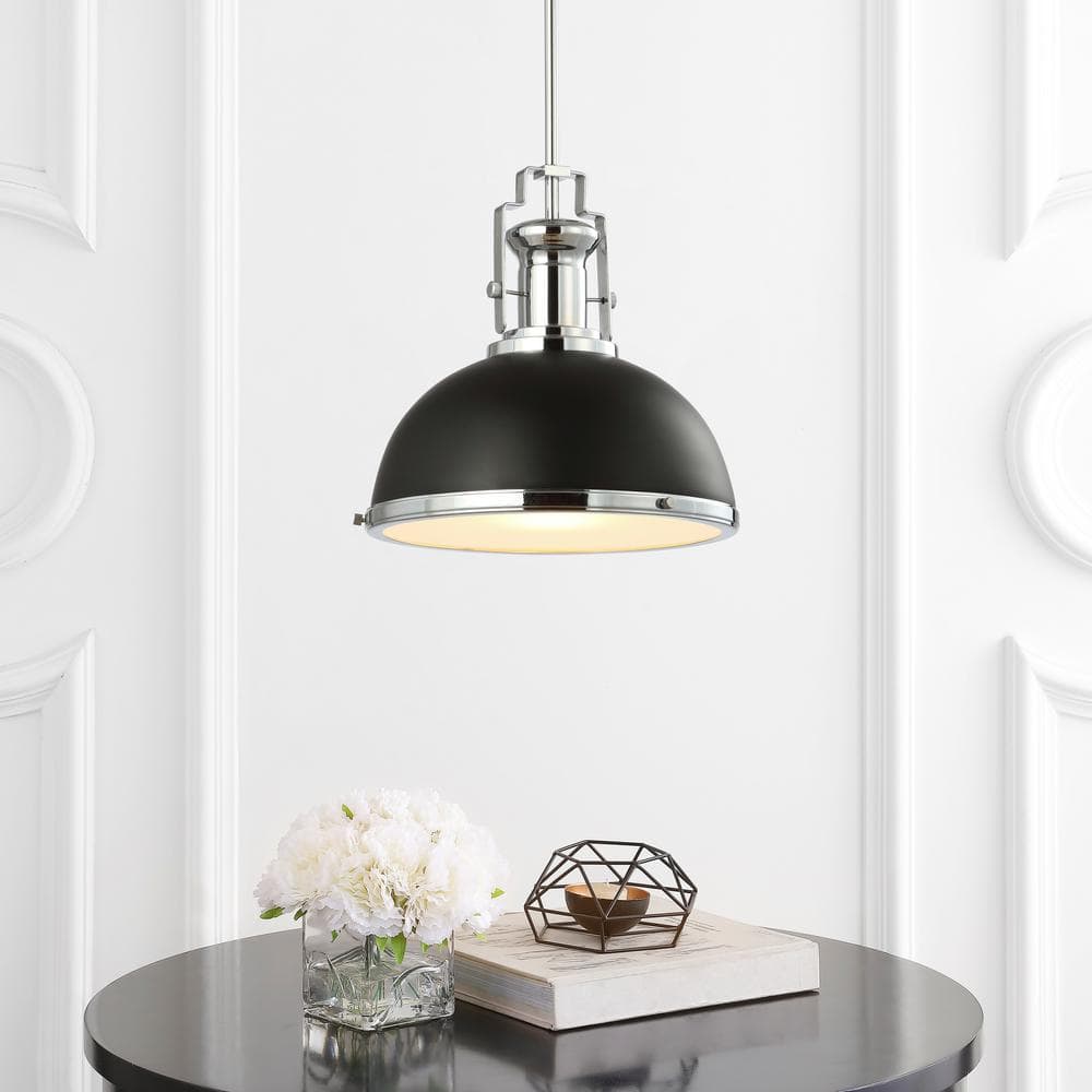 Jonathan Y 13" Adjustable Vintage LED Pendant - Black/Chrome
