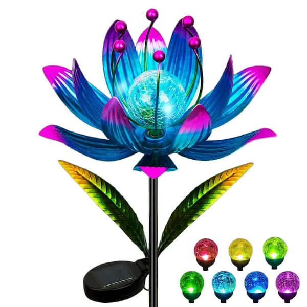 Wind Spinners Outdoor, 38 Inch Metal Wind Spinner Yard Art with Stake, Colorful Solar Windmill (Purple, 1 Pack)
