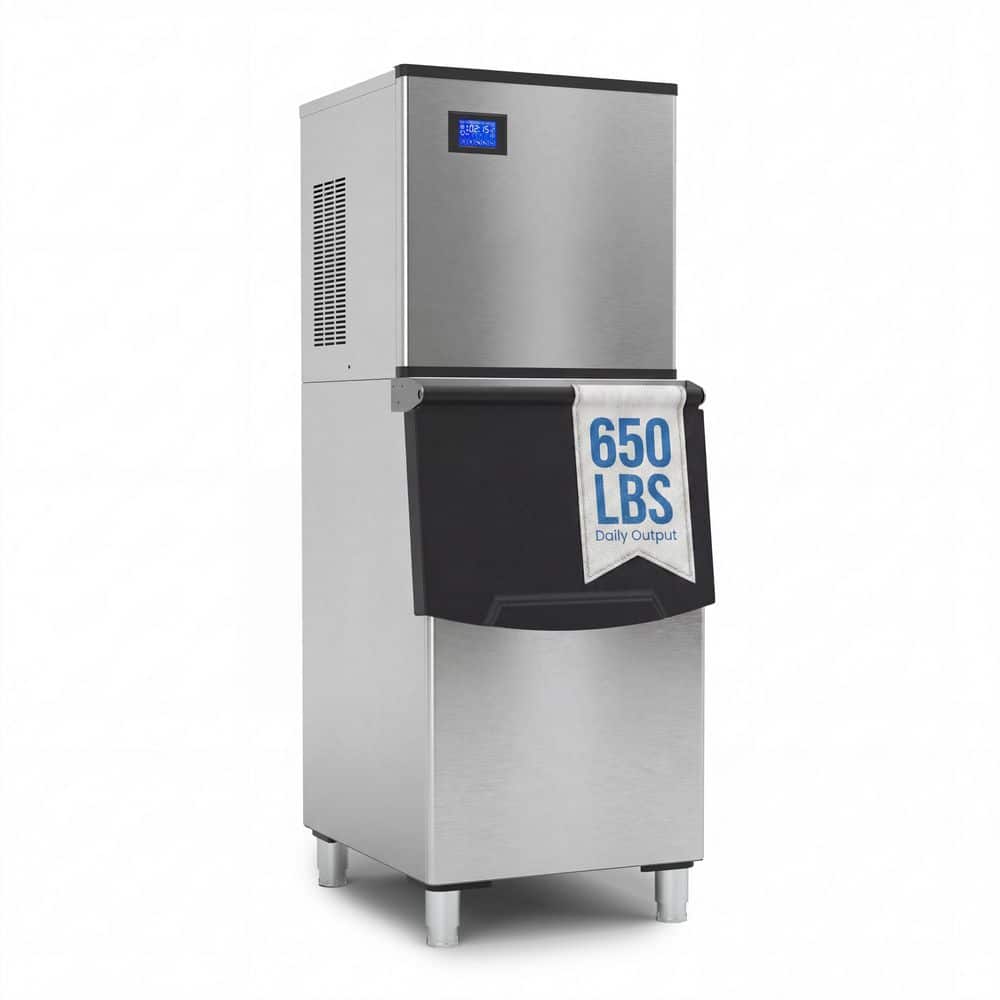 23.2 in Commercial Ice Maker, Freestanding Stainless Steel Ice Maker Full Size Cubes w/ 400 lbs. Storage, 680 lbs./24 H