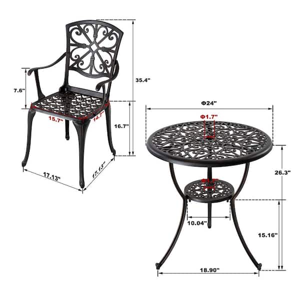 Antique Bronze 3-Pieces Cast Aluminum Patio Outdoor Bistro Set Rust-Proof Furniture Set