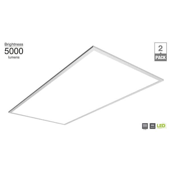 Commercial Electric 2 ft. x 4 ft. White Integrated LED Flat Panel Troffer Light Fixture at 5000 Lumens, 4000K Bright White (2-Pack)