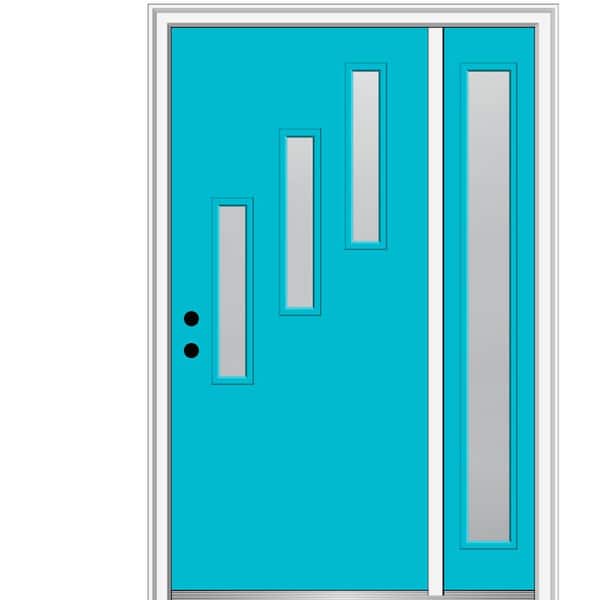 MMI Door 51 in. x 81.75 in. Davina Frosted Right-Hand 3-Lite Modern Painted Fiberglass Smooth Prehung Front Door with Sidelite