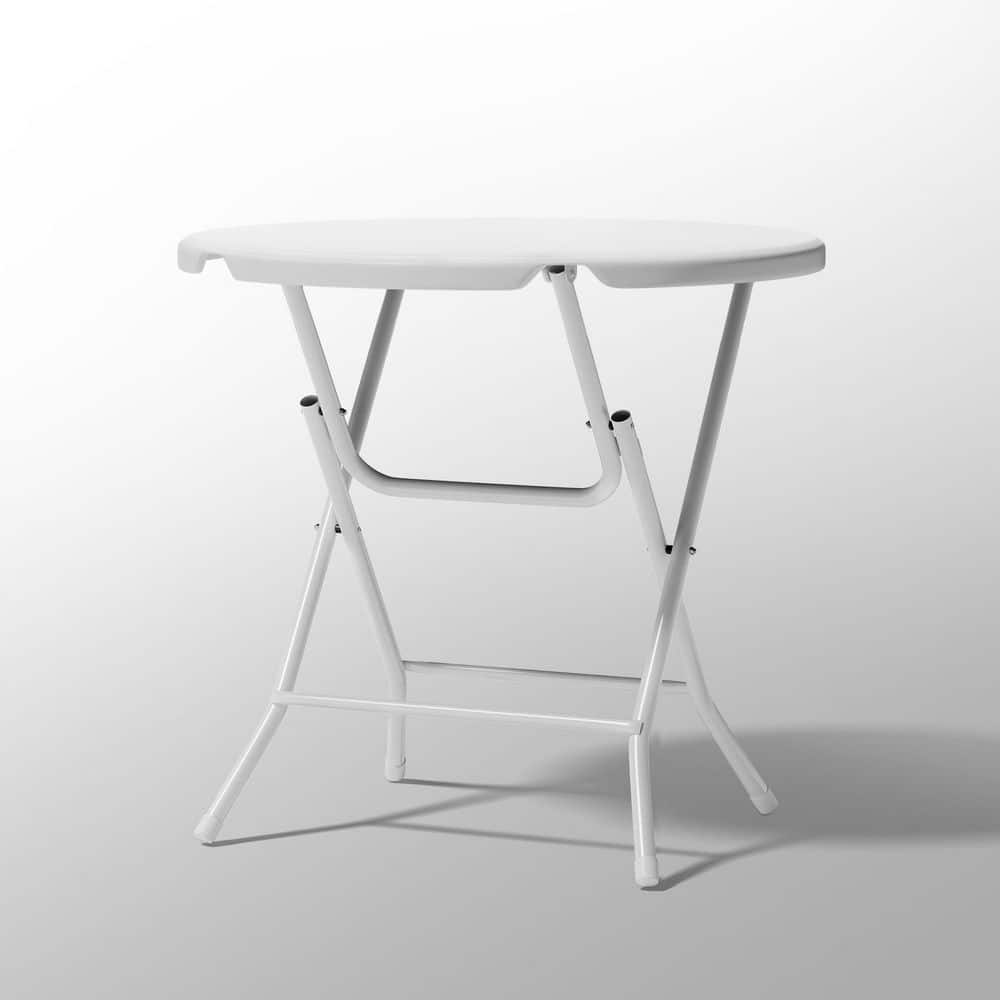 White Frame White Plastic Tabletop Round Foldable Outdoor Dining Table (Dia. 2.5 ft. ) price history on PriceWatchPro