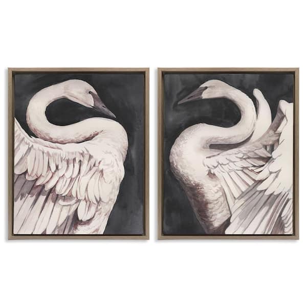 Stupell Industries Swans Taking Flight by Grace Popp 2 Pieces Brown Floater Frame Animal Graphic Art Print 21 in. x 17 in.