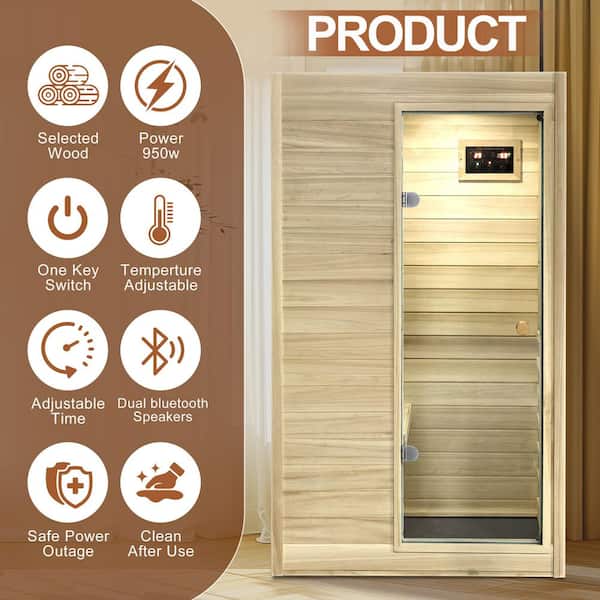 1-Person Indoor European Aspen Infrared Sauna with 5-Far-Infrared Carbon Heaters and Bluetooth Audio