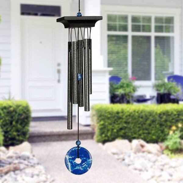 WOODSTOCK CHIMES 13 in. Black Wind Chime Signature Woodstock Blue Lapis  Chime WBLMINI The Home Depot